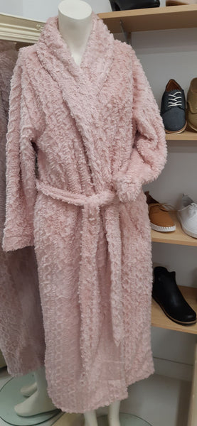 Magnolia Dusty Pink Shawl Collar Fleece Dressing Gown S M L