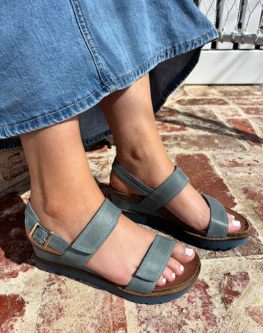 Django & Juliette Burt Leather Wedge Heel 5 Colours ~ Coral ~ Blue ~ Cafe ~ Black ~ Tan