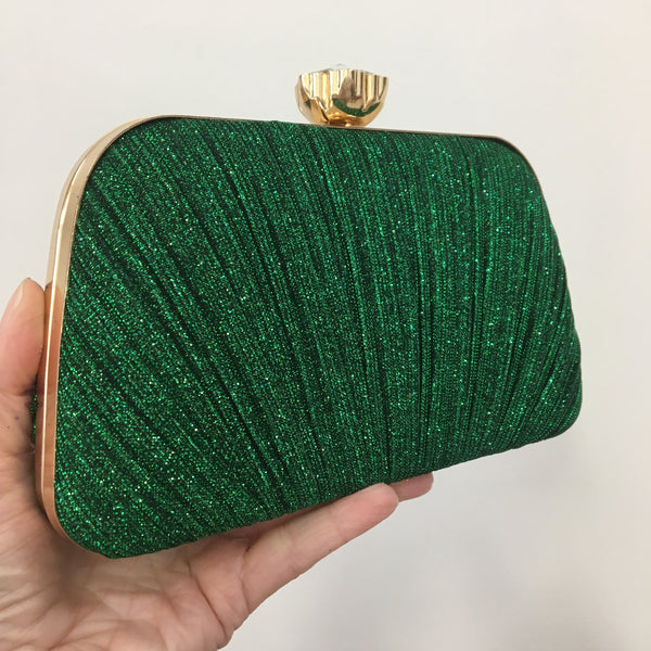 Lurex Glitter Clam Clutch Evening Bag ~ Blue ~ Green