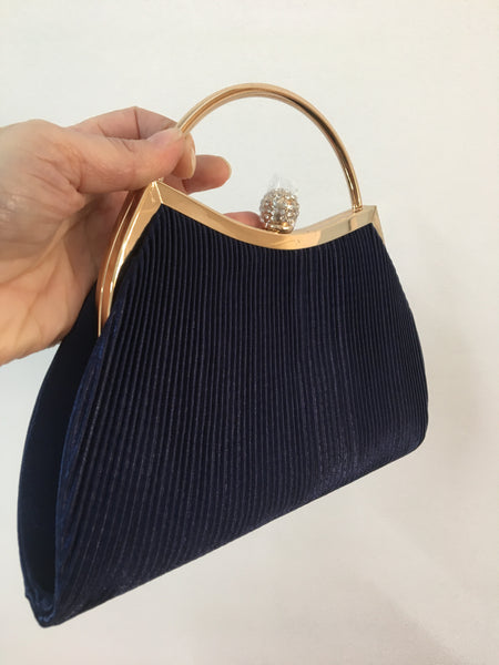 Navy Satin Crimp Evening Clutch