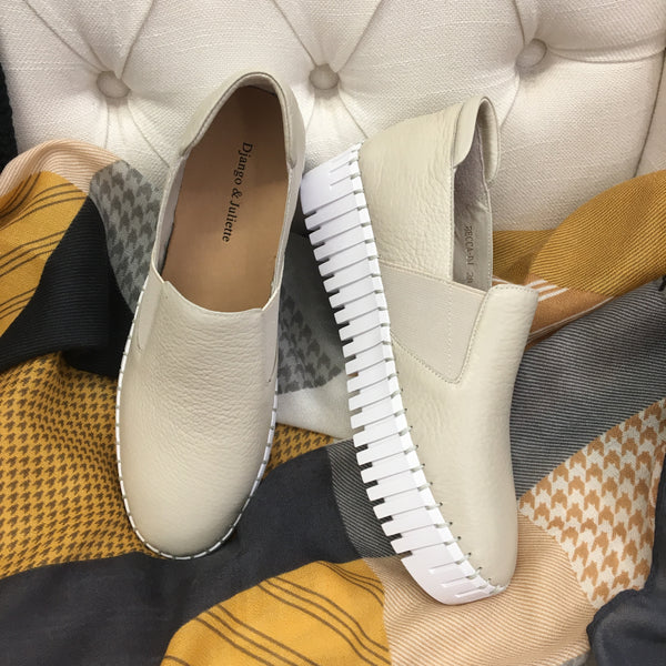 Django & Juliette Becca ~ Tan/Oat Sole ~Silver ~ White ~ Black ~ Almond ~ Leather Slip on