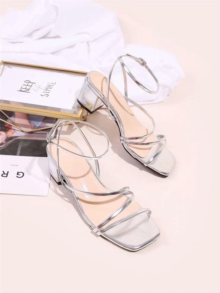 Sheln Silver Strappy Block Heel