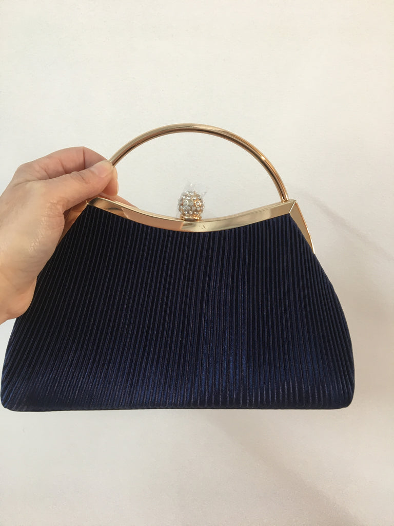 Navy Satin Crimp Evening Clutch