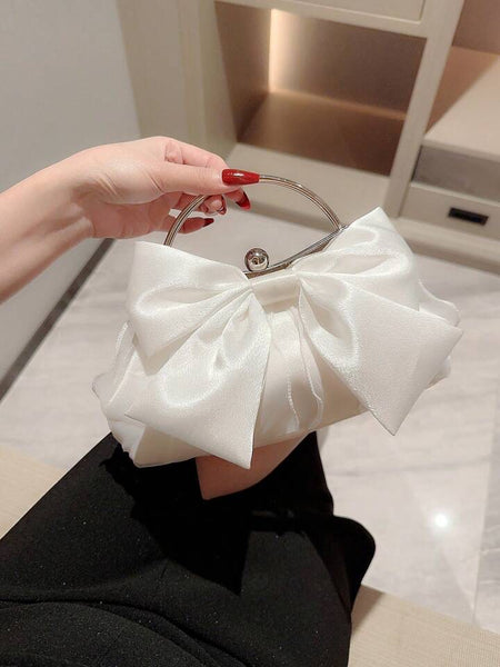 Satin Bow Clutch ~ Black ~ White