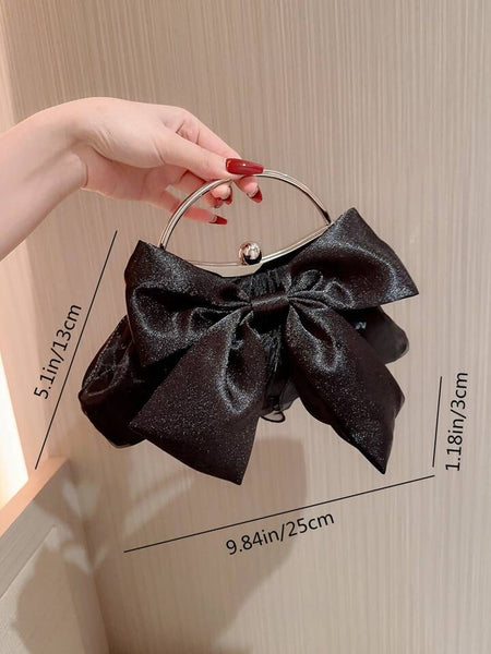 Satin Bow Clutch ~ Black ~ White