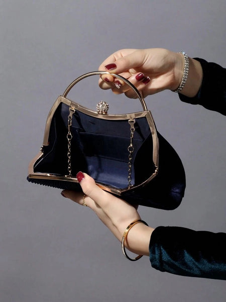 Navy Satin Crimp Evening Clutch