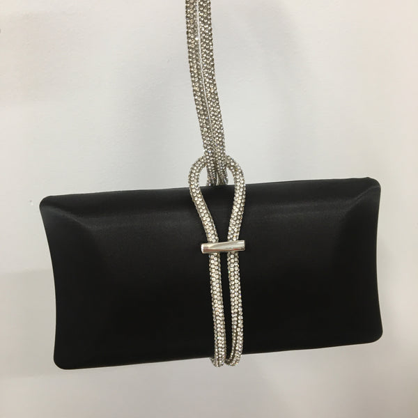 Black Rhinestone Satin Evening Clutch Purse
