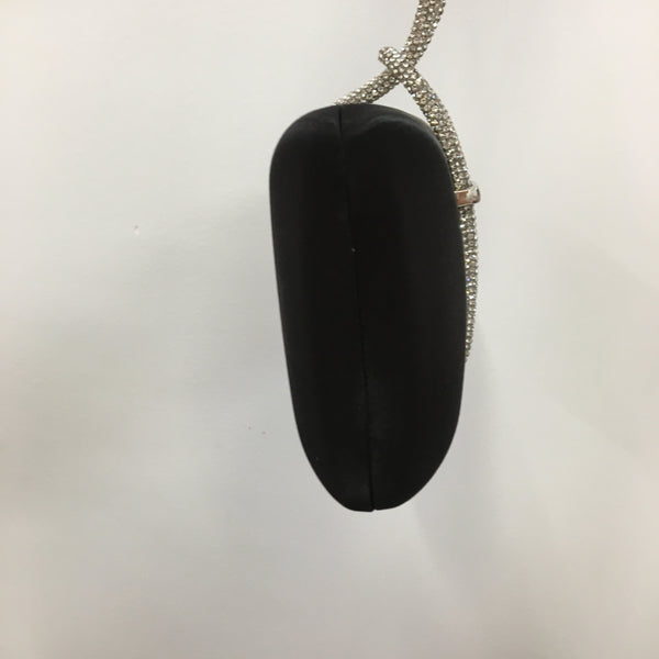 Black Rhinestone Satin Evening Clutch Purse