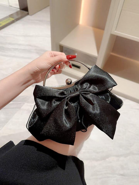 Satin Bow Clutch ~ Black ~ White
