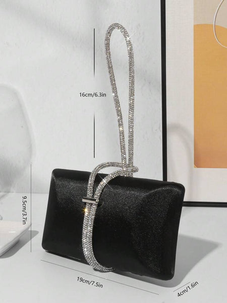 Black Rhinestone Satin Evening Clutch Purse