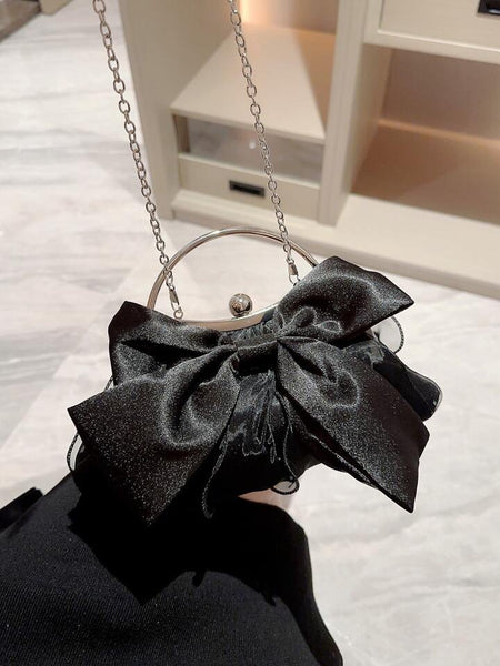 Satin Bow Clutch ~ Black ~ White