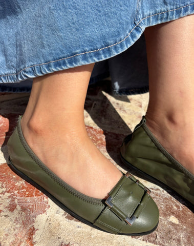 Isabella Monica ~ Floral ~ Tan ~ Olive ~ Leather