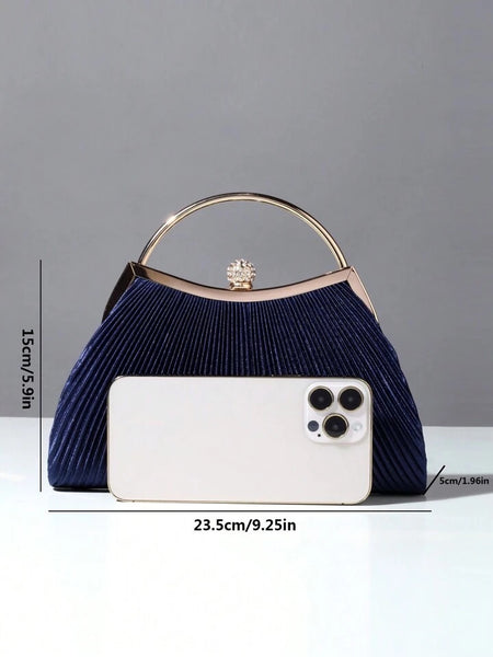 Navy Satin Crimp Evening Clutch