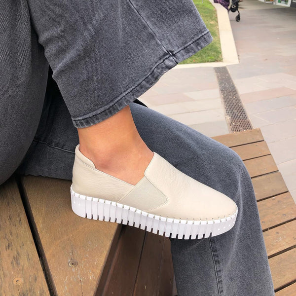 Django & Juliette Becca ~ Tan/Oat Sole ~Silver ~ White ~ Black ~ Almond ~ Leather Slip on