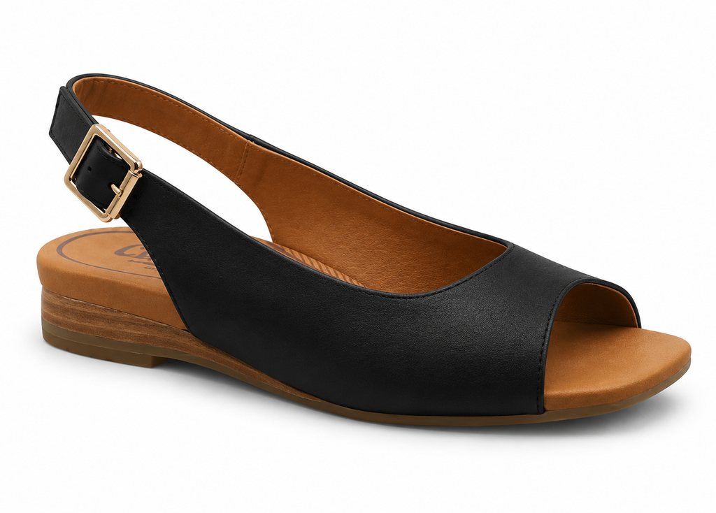 CBD Freda Black Peep Toe Sling Back Leather