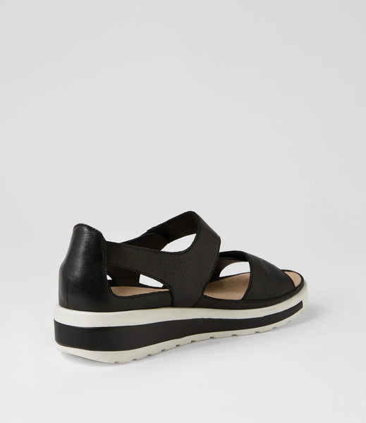 Ziera Gedd ~ Tan ~ Black ~ Leather Sandal