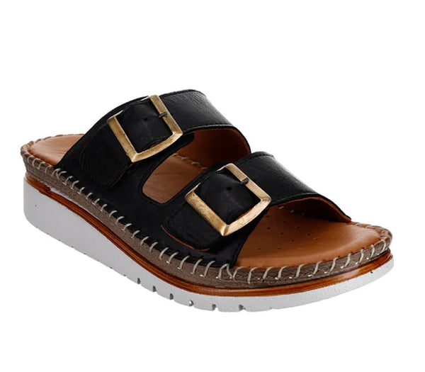 Le Sansa Freya ~ Scissors ~ Black ~ Tan ~ Leather Slide