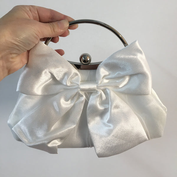 Satin Bow Clutch ~ Black ~ White