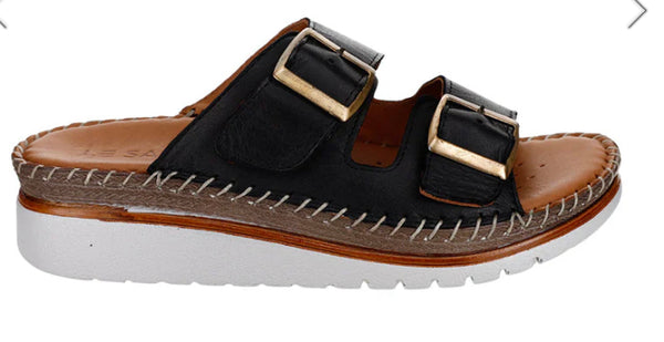 Le Sansa Freya ~ Scissors ~ Black ~ Tan ~ Leather Slide