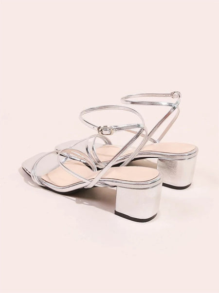 Sheln Silver Strappy Block Heel