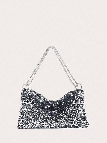Sequin Clutch Silver Black