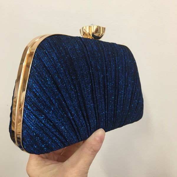 Lurex Glitter Clam Clutch Evening Bag ~ Blue ~ Green