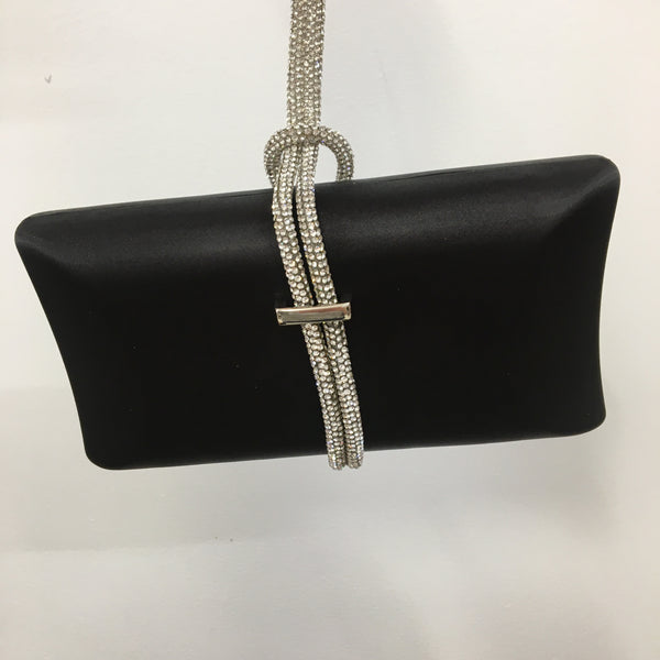 Black Rhinestone Satin Evening Clutch Purse