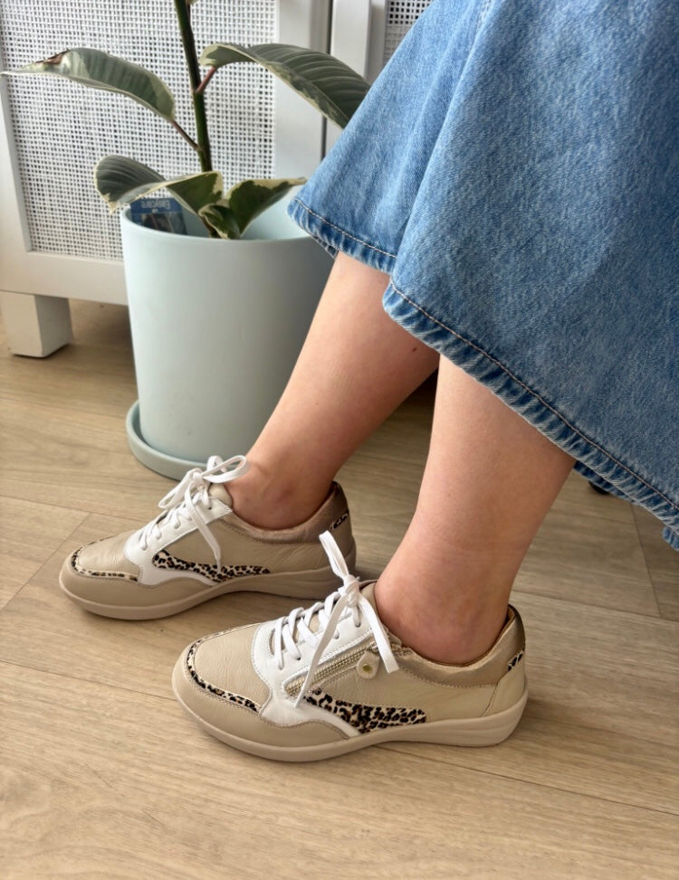 Ziera Nulie ~ Almond/Leopard Multi Leather Sneaker