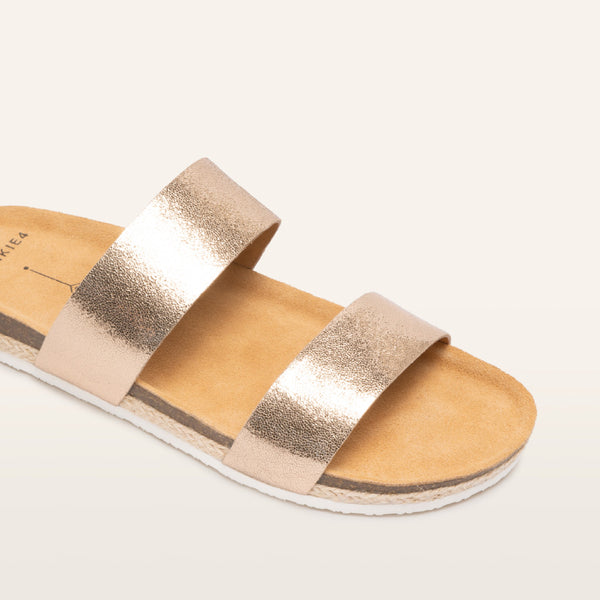Frankie4 Maria III ~ Black ~ Rose Gold ~ Cognac ~ Leather Slide