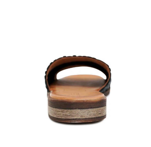Sala Anthem Leather Slide ~ Black ~ Tan