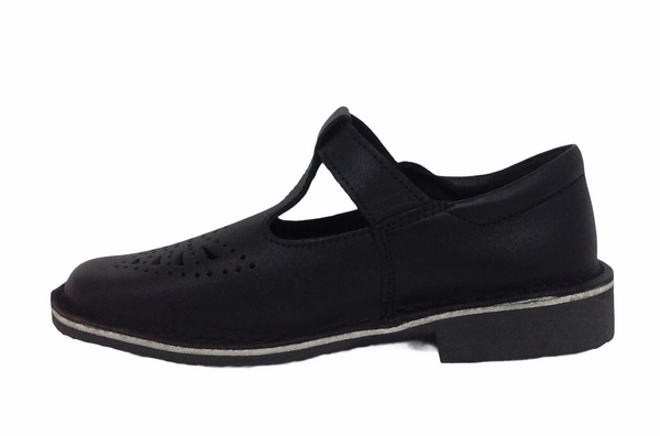 Bata Ponytails Tbar Cala School Shoe Matt Black