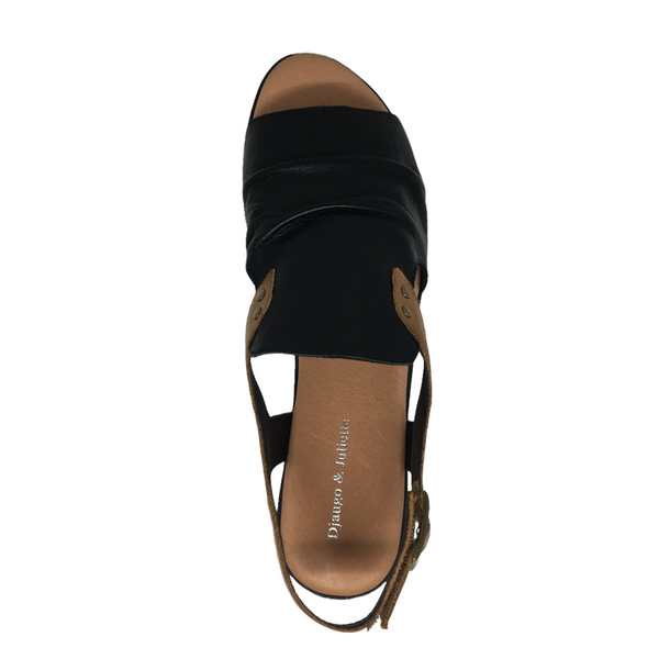 Django & Juliette Madis Leather Sandal ~ Tan ~ Black