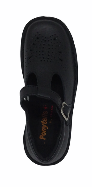 Bata Ponytails Tbar Cala School Shoe Matt Black