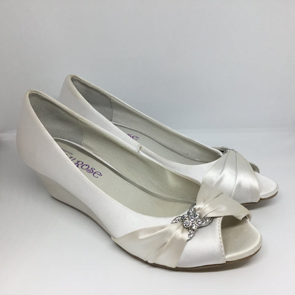 Lily Rose Kelly Vivid White Satin Wedge Heel Shop Soiled