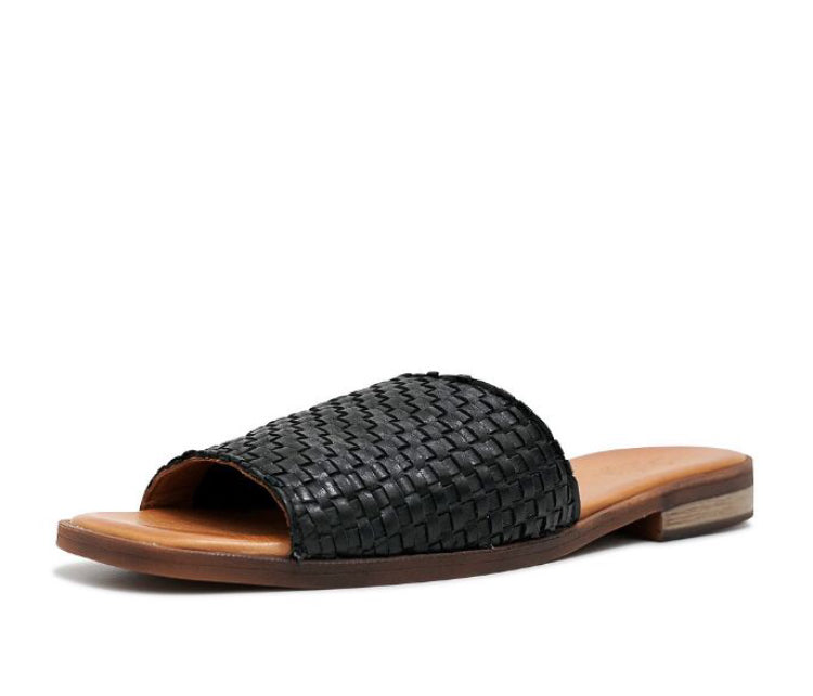 Sala Anthem Leather Slide ~ Black ~ Tan