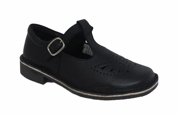 Bata Ponytails Tbar Cala School Shoe Matt Black
