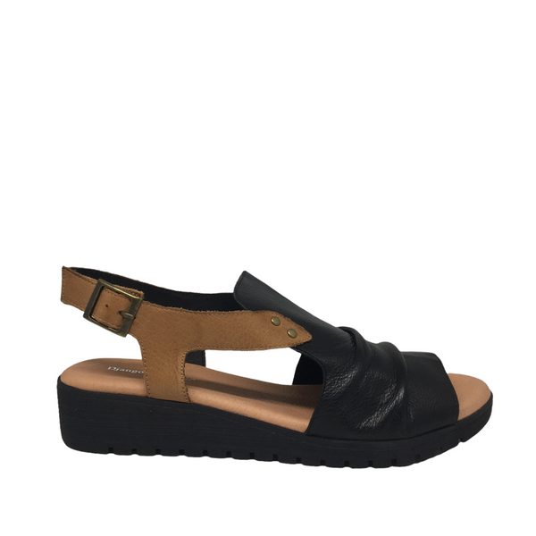 Django & Juliette Madis Leather Sandal ~ Tan ~ Black