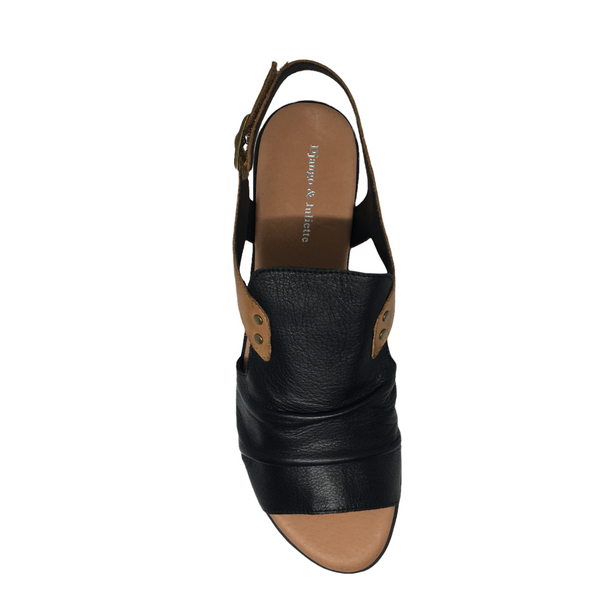 Django & Juliette Madis Leather Sandal ~ Tan ~ Black